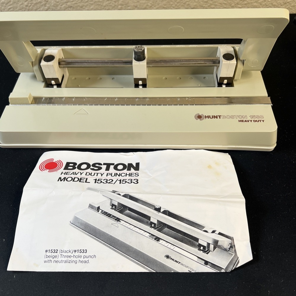 Vintage Boston Heavy Duty Metal Adjustable 3-Hole Paper Punch 3-Punch —#1533